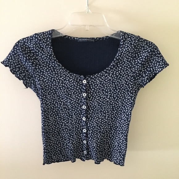 Brandy Melville Tops Brandy Melville Zelly Ruffle Top Navy Floral